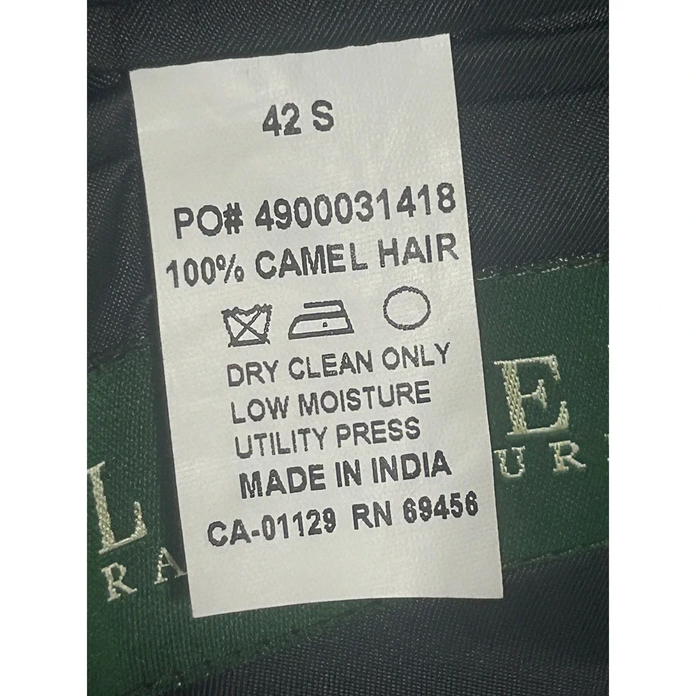Lauren Ralph Lauren Black 100% Camel Hair Blazer Sport Coat Mens 42S 42 Short